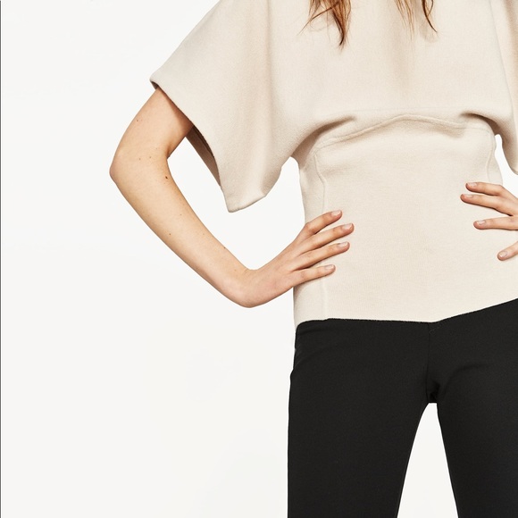 NWOT Zara Beige Corset Style Kimono Sleeve Sweater - Picture 3 of 8